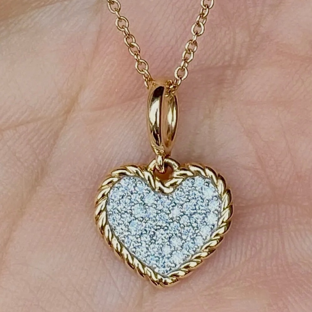 New David Yurman 18K yellow gold pave Diamond plate   Heart Pendant Necklace